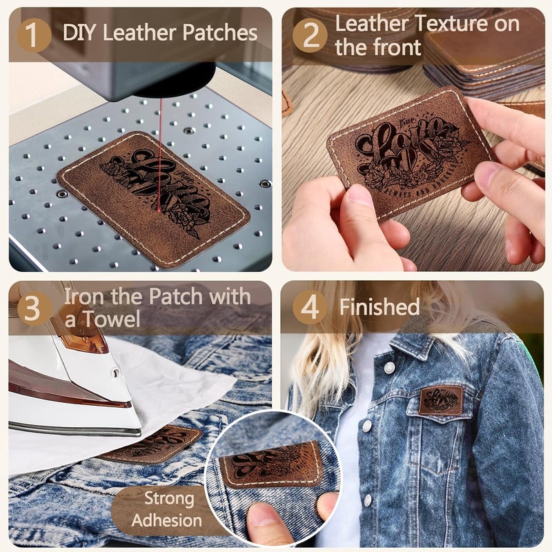 MAPRIAL 80 Pack Blank Leatherette Patches with Adhesive, Rectangle Laser Engravable Faux Leather Patch for Hats Custom, Fabric Repair Sew, Engraving Materials, Gifts, DIY (Rustic, 3 x 2 in) - Image 5